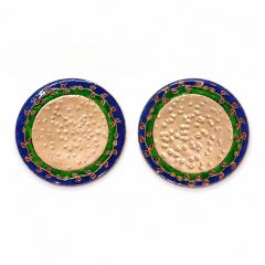 Copper Meenakari Coaster || Blue & Green Colour || 3.5 inch || Set of 2 || Saras Aajeevika