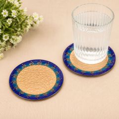 Copper Meenakari Coaster || Blue Colour || 3.5 inch || Set of 2 || Saras Aajeevika