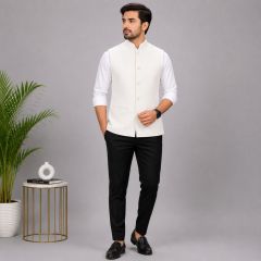 Men's White Sleeveless Cotton Jacket || Lightweight Casual Jacket || Saras Aajeevika 