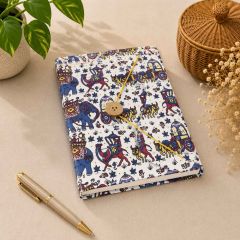 Handmade Paper Button Lock Diary || 10x7 || White Colour || Elephant Printed || Saras Aajeevika