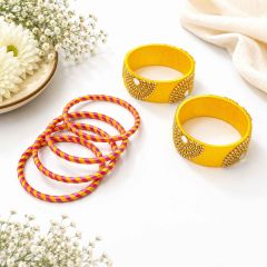 Silk Thread Bangles Half Circle || Set of 6 || Yellow Colour || Saras Aajeevika