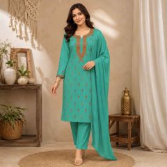 Kashmiri Aari Embroidered Suit || Rayon Fabric || Green Colour || Size 4.44 Meter || Saras Aajeevika