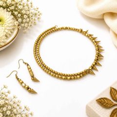 Dhokra Brass Choker Necklace Set with Conical Pendant & Earrings || Size 6.3 inch || Saras Aajeevika