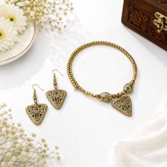 Dhokra Brass Choker Necklace Set with Triangular Pendant & Earrings || Size 6.3 inch || Saras Aajeevika