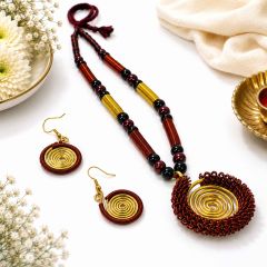 Dhokra Brass & Copper || Necklace & Earring with Round Pendant || Size 9.8 inch || Golden Copper Colour || Saras Aajeevika