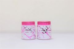 Glass Round Kitchen Jar Set of 2 Pink Line || Saras Aajeevika