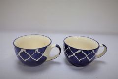 Khurja Pottery Soup Cup Set Of 2|Handmade mugs | Kitchenware |Home Essentials | Blue Color With White Line
