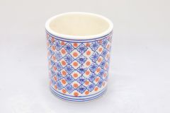 Khurja Pottery Indoor Pot Pipe Shape Red and Blue Colour Medium Size 5 Inches
