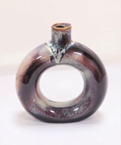 Khurja Pottery Flower Vase Ring Shape Plain Brinjal Colour 8 Inches