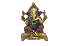 Divine Stone Ganesha in Brass| Small Ganesha Figurine |Handmade Brass Work | Puja Essentials