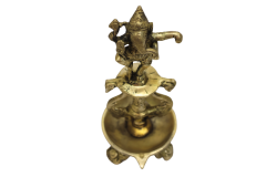 Divine Antique Brass Ganesha on Deepak| Puja Essentials |Handmade Brass Deepak | Deepak on Stand