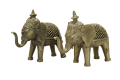  Dhokra Art Brass Elephant 4.5" (Set of 2)