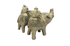  Dhokra Art Brass Elephant Box 6" (Set of 2)