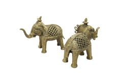 Dhokra Art Brass Elephant 3.5" (Set of 2)