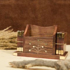 Wooden Coaster with Mobile Stand & Pen Holder || Multipurpose Desk Organizer || Saras Aajeevika