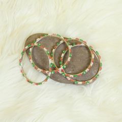 Beads Bangles || Green, White and Red Colors || Set of 4 || Saras Aajeevika