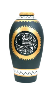 Handcrafted | Flower Vase | SHG Product | Uttar Pradesh | Terracotta Pottery | Black Pottery | Madhubani Art | Fine Clay | Black