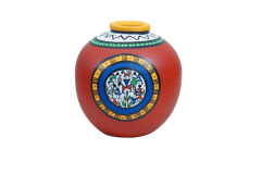 SARAS Aajeevika, Handcrafted | Flower Vase | SHG Product | Uttar Pradesh | Terracotta Pottery | Black Pottery | Worli Art | Fine Clay | Red 6.3