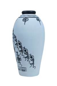 Handcrafted | Flower Vase | SHG Product | Uttar Pradesh | Terracotta Pottery | Black Pottery | Worli Art | Fine Clay | White
