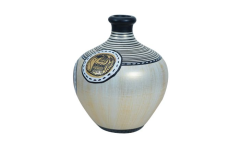 SARAS Aajeevika, Handcrafted | Flower Vase | SHG Product | Uttar Pradesh | Terracotta Pottery | Black Pottery | Madhubani Art | Fine Clay | Golden 5