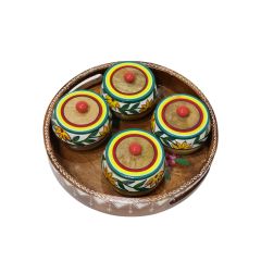 Wooden Round Tray With 4 Barni || Decorative Item for Kitchen || Saras Aajeevika