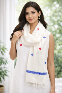 Assam Cotton Stole With Red Blue Flower || Saras Aajeevika