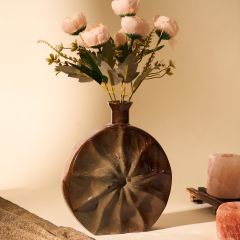 Khurja Pottery Flower Vase Ring Matki Shape Green and Brown Colour Size 9 Inches