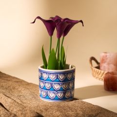 Khurja Pottery Indoor Pot Pipe Shape Sky Blue Colour Small Size 4 Inches