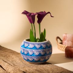 Khurja Pottery Outdoor Pot Apple Shape Sky Blue Colour Large Size 6 Inches || Saras Aajeevika