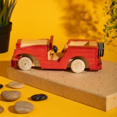 Handcrafted Wooden Vintage Toy Car – Red & Natural Finish