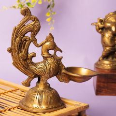 Antique Brass Mayur Deepak Medium | Brass Deepak | Puja Essentials | Mayur Shaped Deepak | Handcrafted Brass Work