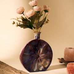 Khurja Pottery Flower Vase Ring Matki Shape Brinjal Colour 9 Inches