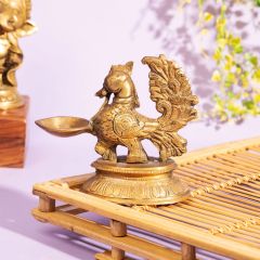 Antique Brass Mayur Deepak Small | Brass Deepak | Puja Essentials | Mayur Shaped Deepak | Handcrafted Brass Work