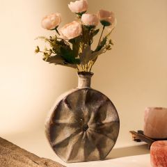 Khurja Pottery Flower Vase Ring Matki Shape Green and Cream Colour 9 Inches