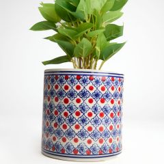 Khurja Pottery Outdoor Pot Pipe Shape || Red and Blue Colour || Large Size 6 Inches || Saras Aajeevika