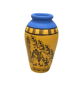 SARAS Aajeevika, Handcrafted | Flower Vase | SHG Product | Uttar Pradesh | Terracotta Pottery | Black Pottery | Worli Art | Fine Clay | Yellow 5