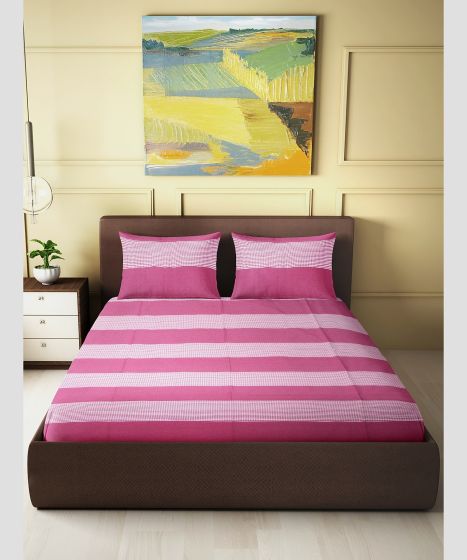 Double Bedsheet Cotton Dark Pink With White || 90*108 || Saras Aajeevika