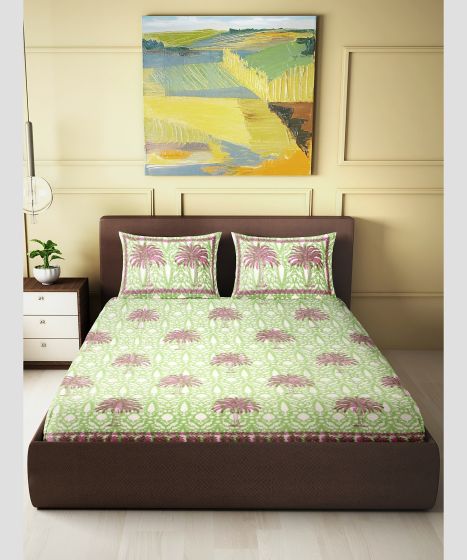 Cotton Hand Block Double Bedsheet ||  Green ||  93×108 inch || Saras Aajeevika
