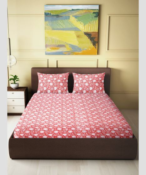 Cotton Hand Block Double Bedsheet || Pink || 93×108 inch || Saras Aajeevika 