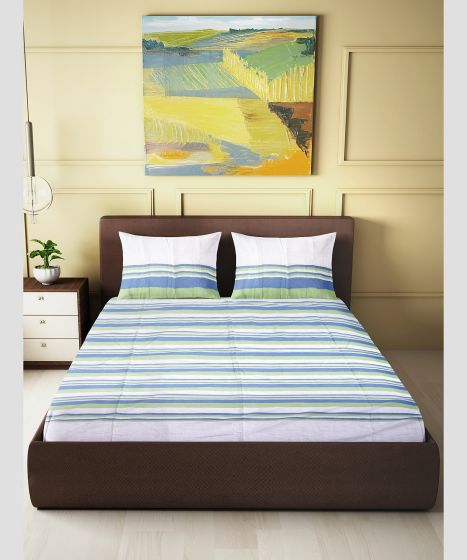 Bedsheet Cotton White Green Line 90*100 inch || Saras Aajeevika