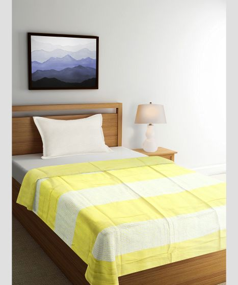Bedspread Cotton Yellow White Square 90 X 60 Inch