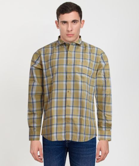 Cotton Full Sleeve Shirt Big Yellow Blue Check