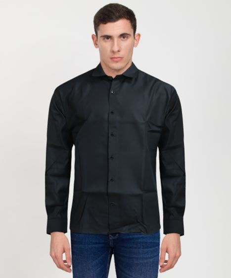 Cotton Full Sleeve Shirt Solid Black - 38 Size