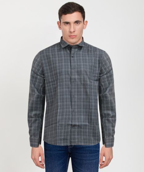 Cotton Full Sleeve Shirt Small Grey Check