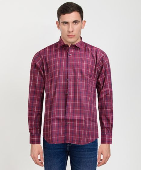 Cotton Full Sleeve Shirt Big Marron Blue Check