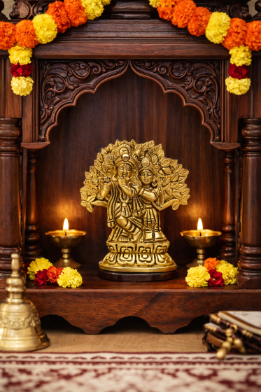 Brass Radha Krishna with Tree Idol 4 Inch || Saras Aajeevika