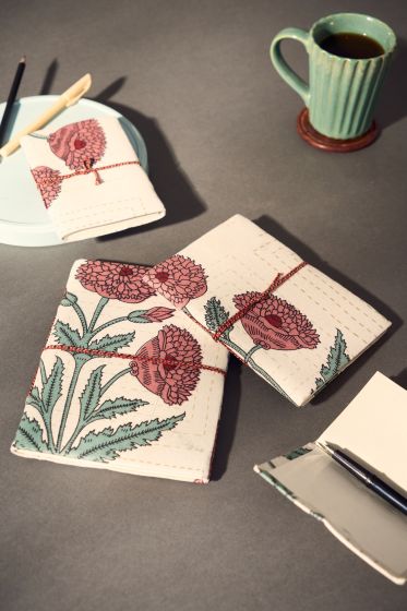 Diary Bahi Style || White And Red Flower Design || Set of 4 || Saras Aajeevika