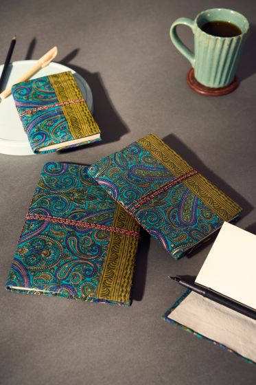 Diary Bahi Style || Green And Blue Color with Flower Design || Set of 4 || Saras Aajeevika