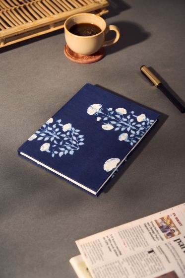 Diary With Pen Holder || Blue Color White Flower Leaf Printed || 8x6 Inch || Saras Aajeevika