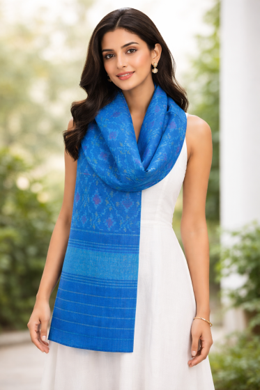 Handloom Patola Shawal (Woolen & Pure Silk) || Firozi || Saras Aajeevika